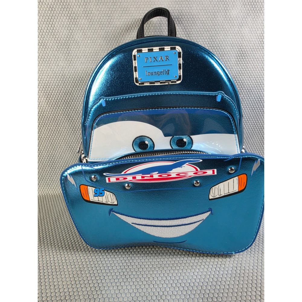 Loungefly Disney Pixar Cars Dinoco Lightning McQueen Metallic Mini Backpack Blue